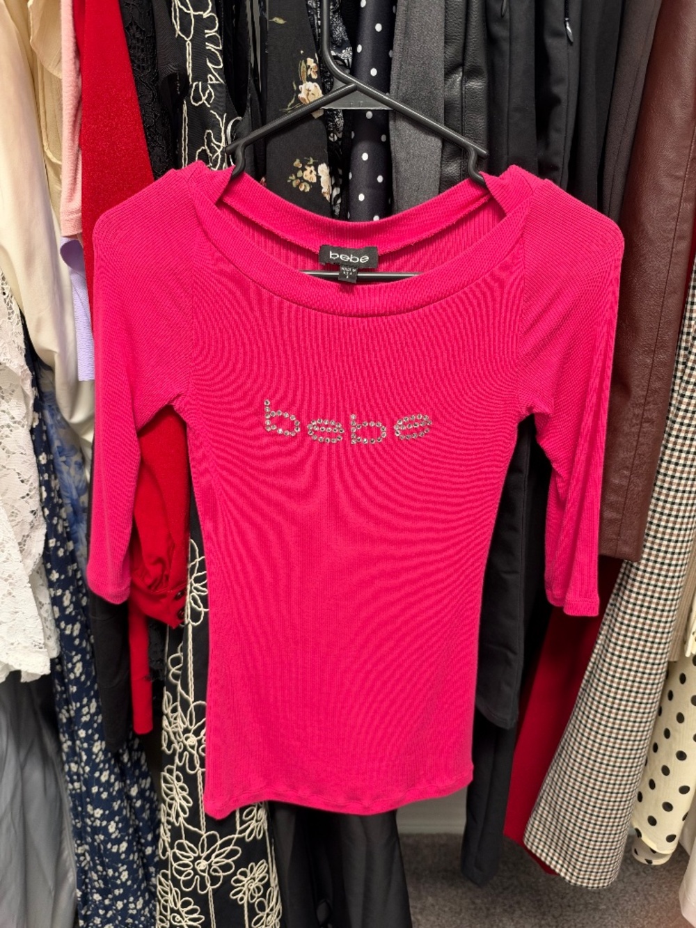 Bebe Fuschia three quarter sleeve top